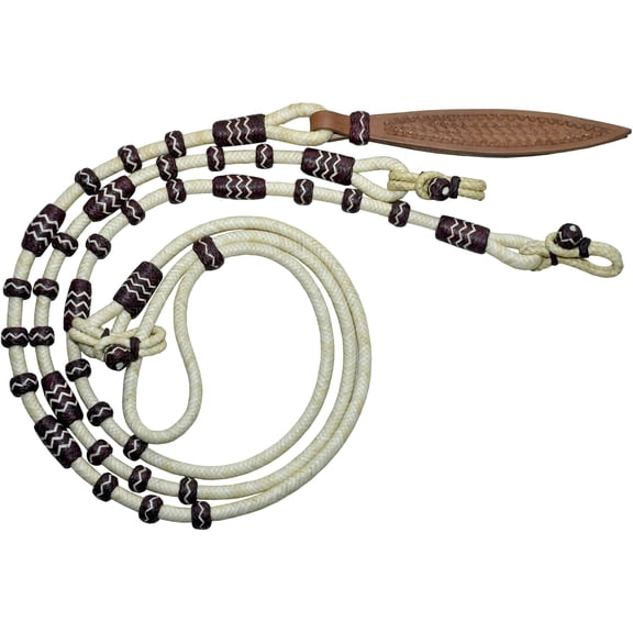 Premium Natural Rawhide Romal Reins 8.5 Ft Rein, 52" Romel with Cherry/Chestnut Leather Braided Knots