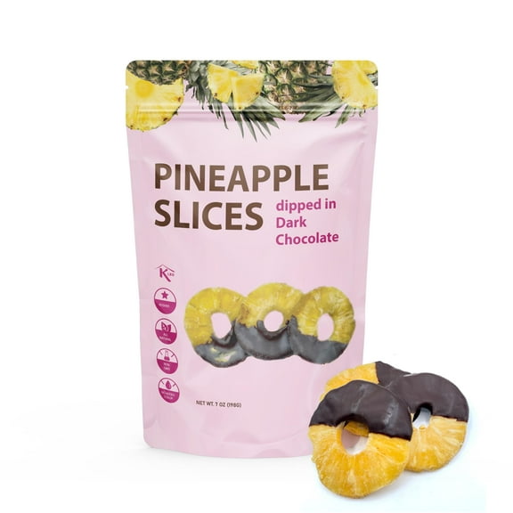Premium All Natural Real Rich Dark Chocolate Dipped Tropical Pineapple Dried Fruit Slices 7oz Non GMO, No Added Colors Healthy Snacks Resealable Bag (1-Pack)