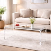 Premium Need Assembly 40" Acrylic Coffee Table,Clear Lucite Coffee Table for Living Room,Rectangle Plexiglass Center Waterfall Table,Supports 220 LBS,40"x16"x16",0.6" Thick Fit for 3 Seat Sofa