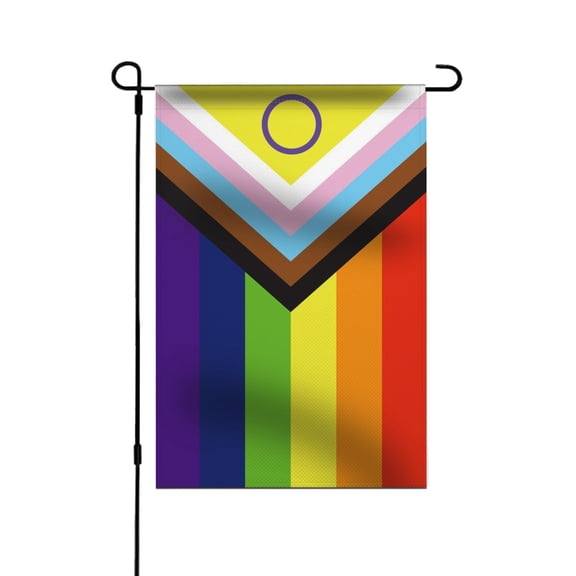Premium New Intersex Progress Pride Garden Flag 12x18 Double Sided-Small Mini Progressive Gay Pride Rainbow Yard Lawn Flag Outdoor Yard Decorative Banner