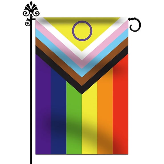 Premium New Intersex Progress Pride Garden Flag 12x18 Double Sided-Small Mini Progressive Gay Pride Rainbow Yard Lawn Flag Outdoor Yard Decorative Banner