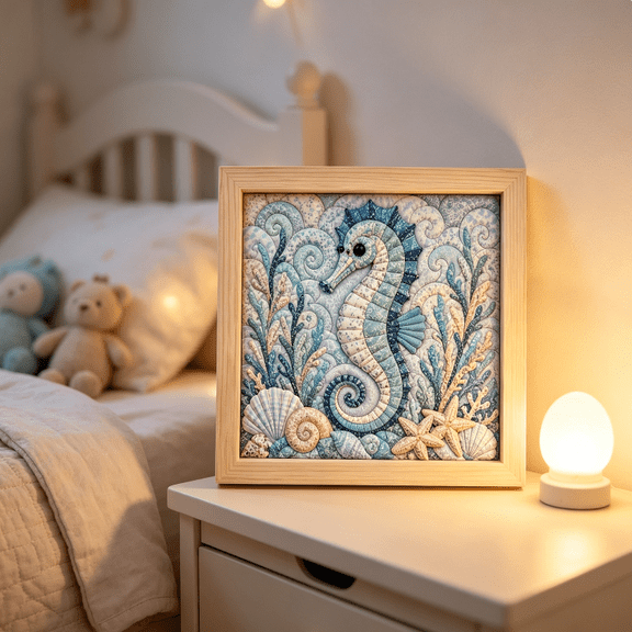 Premium No-Sew Kinusaiga Fabric Art Kit for Adults, Sea Creatures Collection, Relaxing No-Stitch Fabric Tucking Craft, Perfect DIY Wall Art Gift