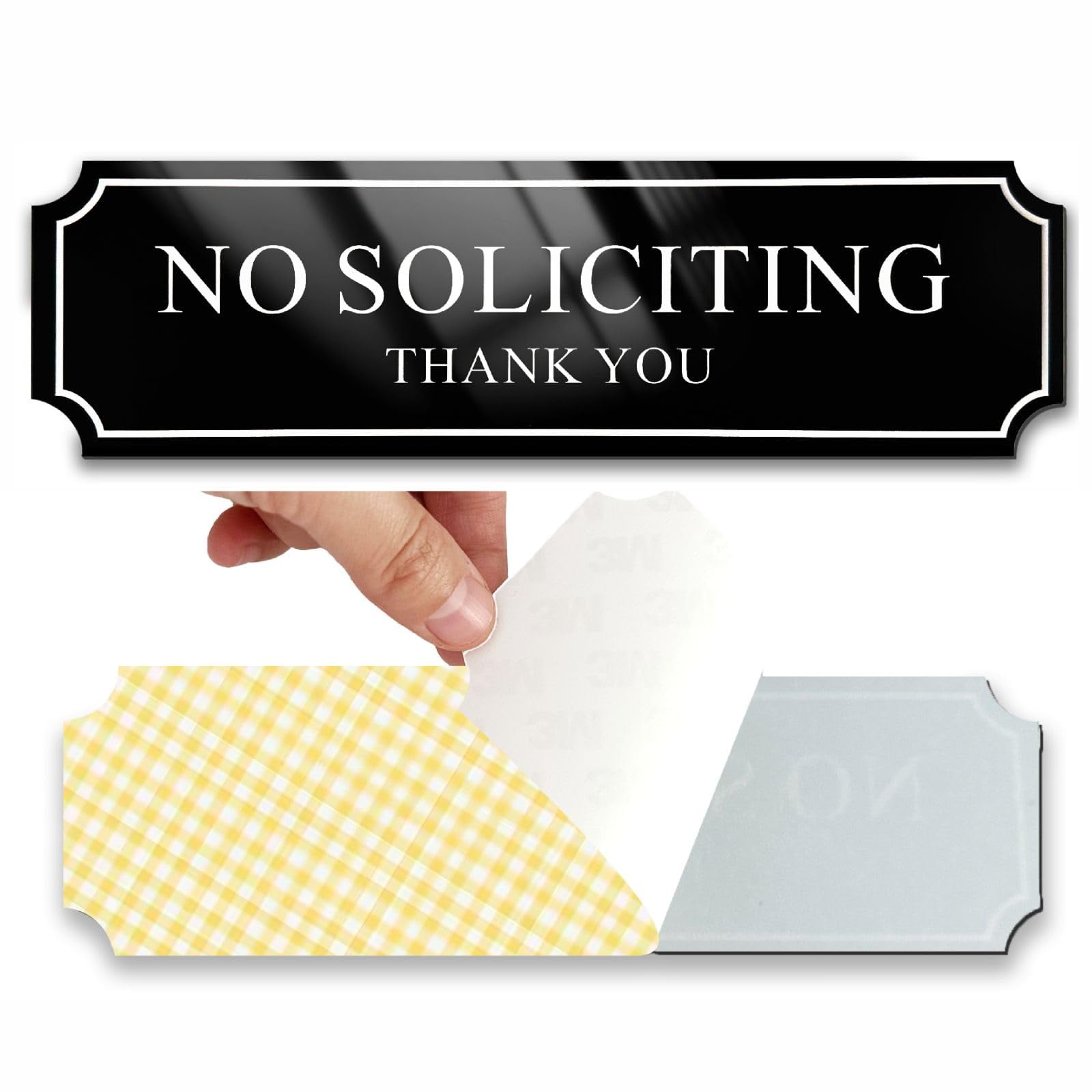 Black and White Acrylic No Soliciting Sign with Self-Adhesive