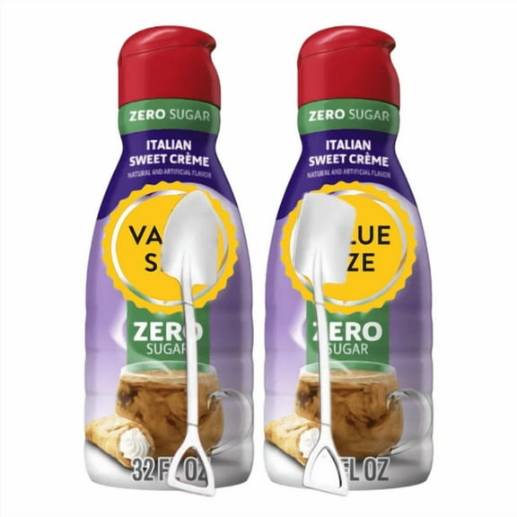 Premium Shelf-stable Non-Dairy Liquid Coffee Creamer.- Two (2) 32 fl oz Bottles of Smooth Creamy Coffee Creamer with Candy Freezer Shovel Spoon (Sugar-Free Sweet Italian Cream) Shovel Spoon