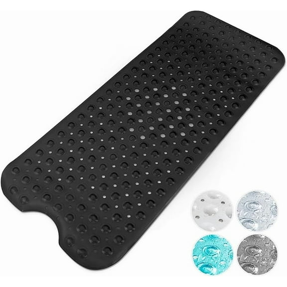 Premium Non-Slip Bath Mat - 200 Suction Cups, BPA, Latex Free, Mildew Resistant, Machine Washable - Safe, Durable & Comfortable for Shower Runner & Bathroom Tubs Extra Long (40x100cm) - Black