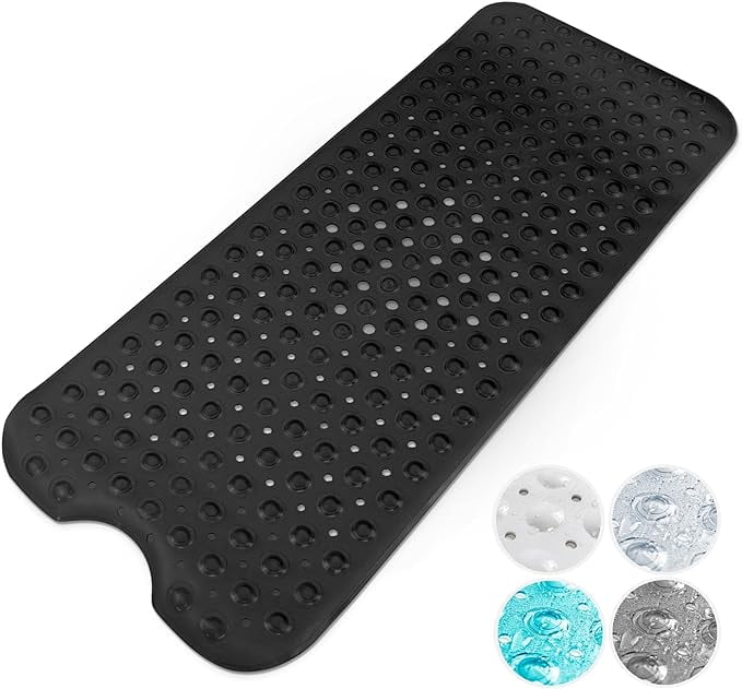 Premium Non-Slip Bath Mat - 200 Suction Cups, BPA, Latex Free, Mildew Resistant, Machine Washable - Safe, Durable \u0026 Comfortable for Shower Runner \u0026 Bathroom Tubs Extra Long (40x100cm) - Black