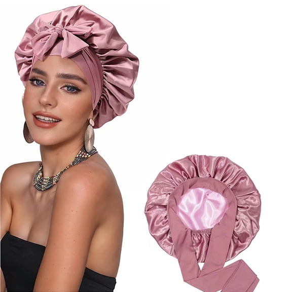 Premium Non Slip Satin Hair Bonnet for Men Women Curly Hair, Dreadlock Loc Cap Silk Double Layer Sleeping & Shower Wrap Soft Band With Tie,pink 1