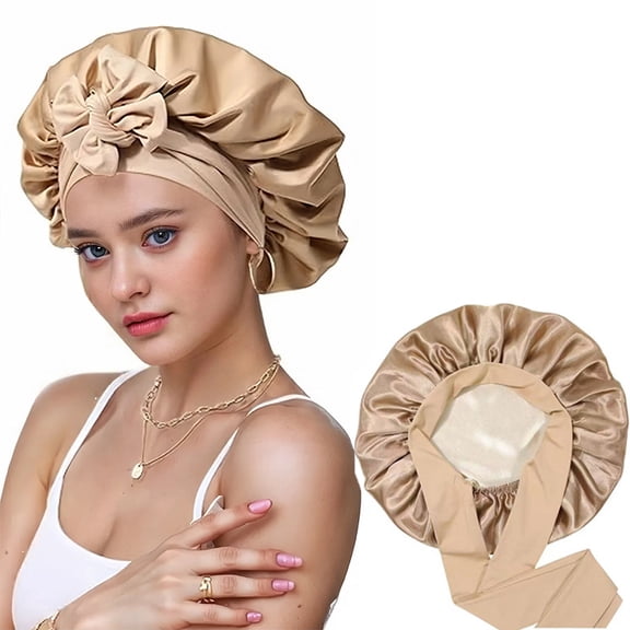 Premium Non Slip Satin Hair Bonnet for Men Women Curly Hair, Dreadlock Loc Cap Silk Double Layer Sleeping & Shower Wrap Soft Band With Tie,skin