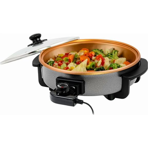Premium Nonstick 11.5-Inch Copper Electric Skillet with Adjustable Thermostat