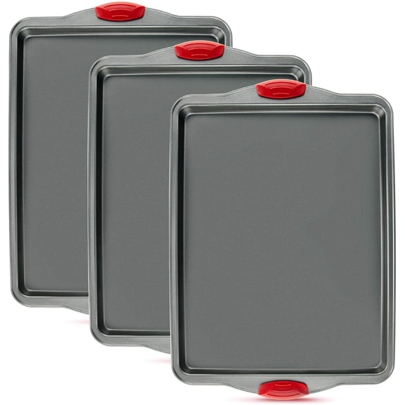 Premium Nonstick Baking Sheet Pans – Set of 3, Heavy-Gauge Carbon Steel, Warp, Dent, and Rust-Resistant – Gourmet Rimmed Half Cookie Sheet Trays, Non-Toxic for Exceptional Baking Performance