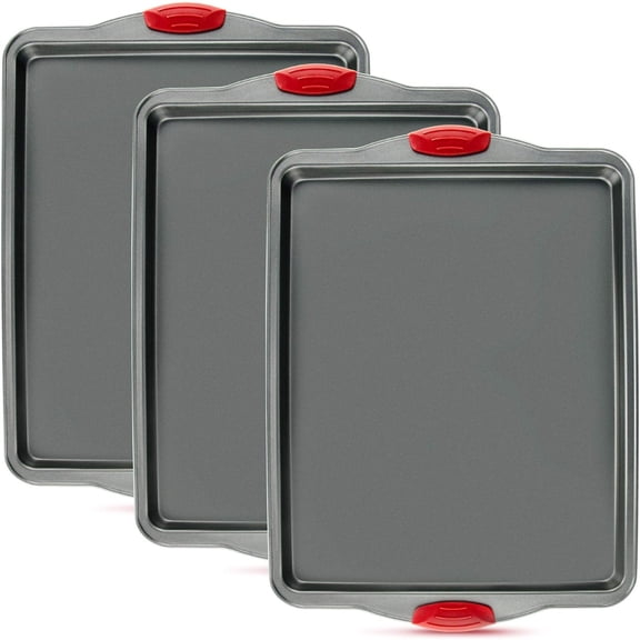 Premium Nonstick Baking Sheet Pans Set of 3, Heavy-Gauge Carbon Steel, Warp, Dent, and Rust-Resistant Gourmet Rimmed Half Cookie Sheet Trays, Non-Toxic for Exceptional Baking Performance