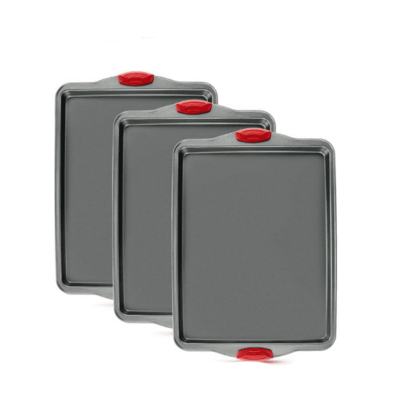 Premium Nonstick Baking Sheet Pans – Set of 3, Heavy-Gauge Carbon Steel, Warp, Dent, and Rust-Resistant – Gourmet Rimmed Half Cookie Sheet Trays, Non-Toxic for Exceptional Baking Performance