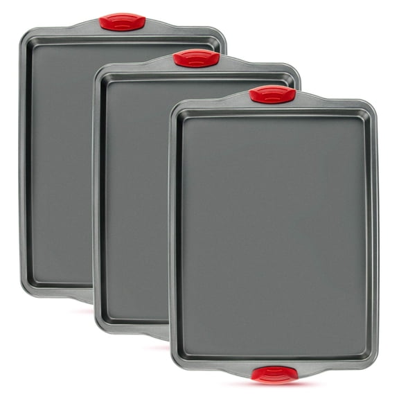 Premium Nonstick Baking Sheet Pans  Set of 3, Heavy-Gauge Carbon Steel, Warp, Dent, and Rust-Resistant  Gourmet Rimmed Half Cookie Sheet Trays, Non-Toxic for Exceptional Baking Performance