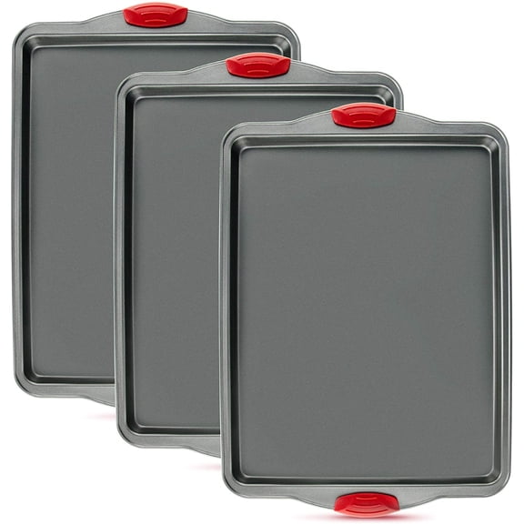 Premium Nonstick Baking Sheet Pans  Set of 3, Heavy-Gauge Carbon Steel, Warp, Dent, and Rust-Resistant Gourmet Rimmed Half Cookie Trays, Non-Toxic for Exceptional Performance