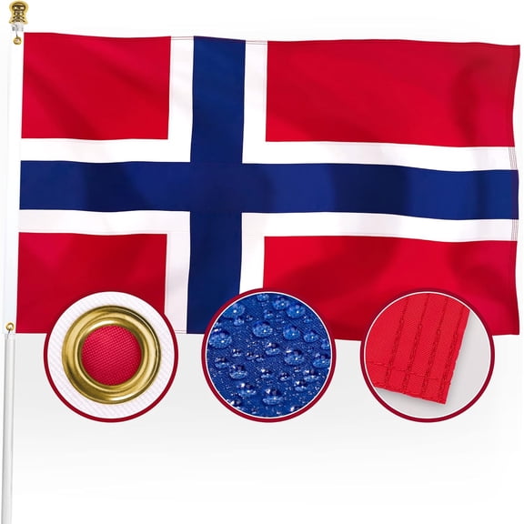 Premium Norway Flag 3x5 ft Outdoor, Large Double Sided Heavy Duty 210D Nylon Norwegian Nordmann National & Country Flag, Longest Lasting Decoration with 4-Stitch Hemming, Brass Grommets