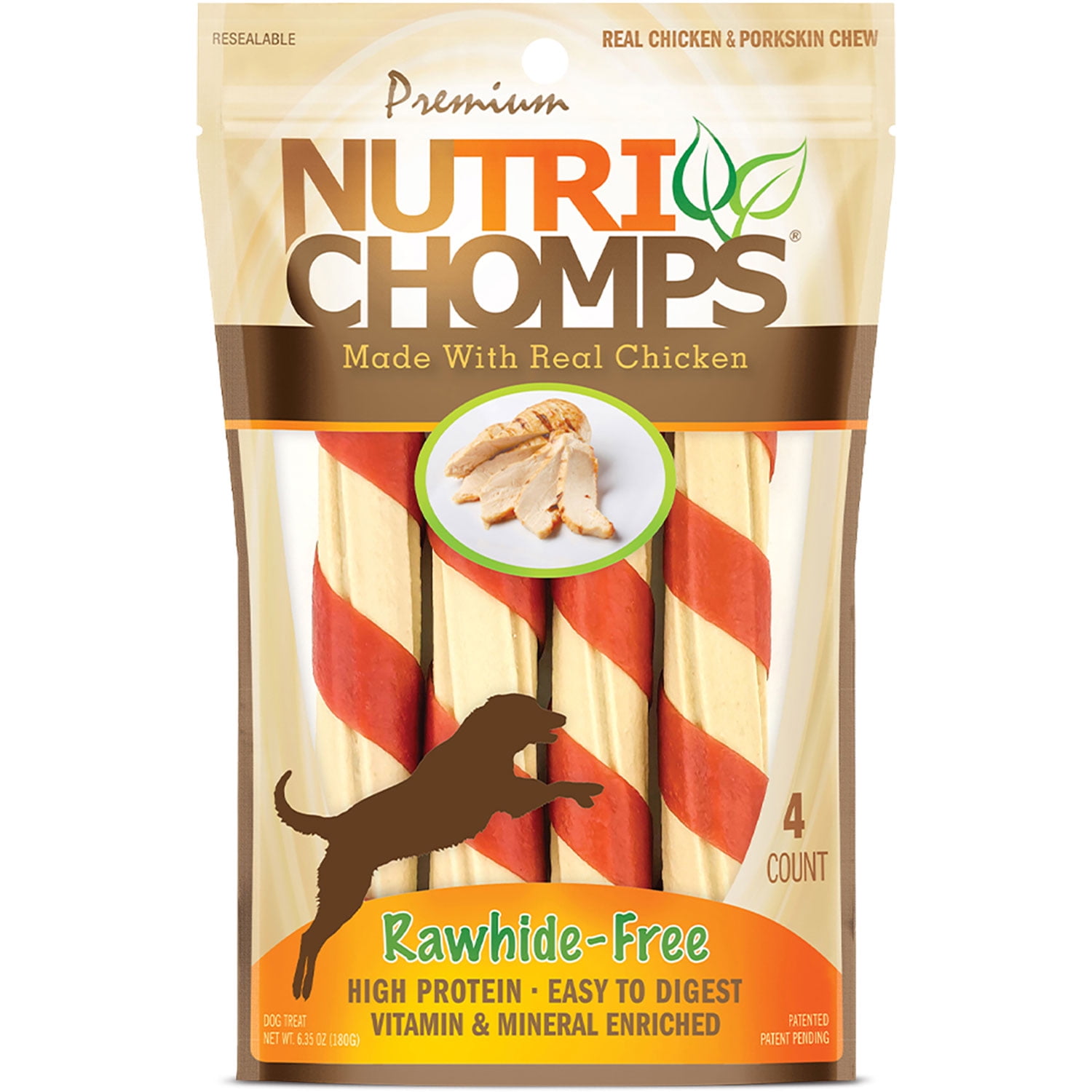 Nutri Chomps Premium Rawhide-Free Chicken Twist Dog Chews, 6 Inch, 4 Count