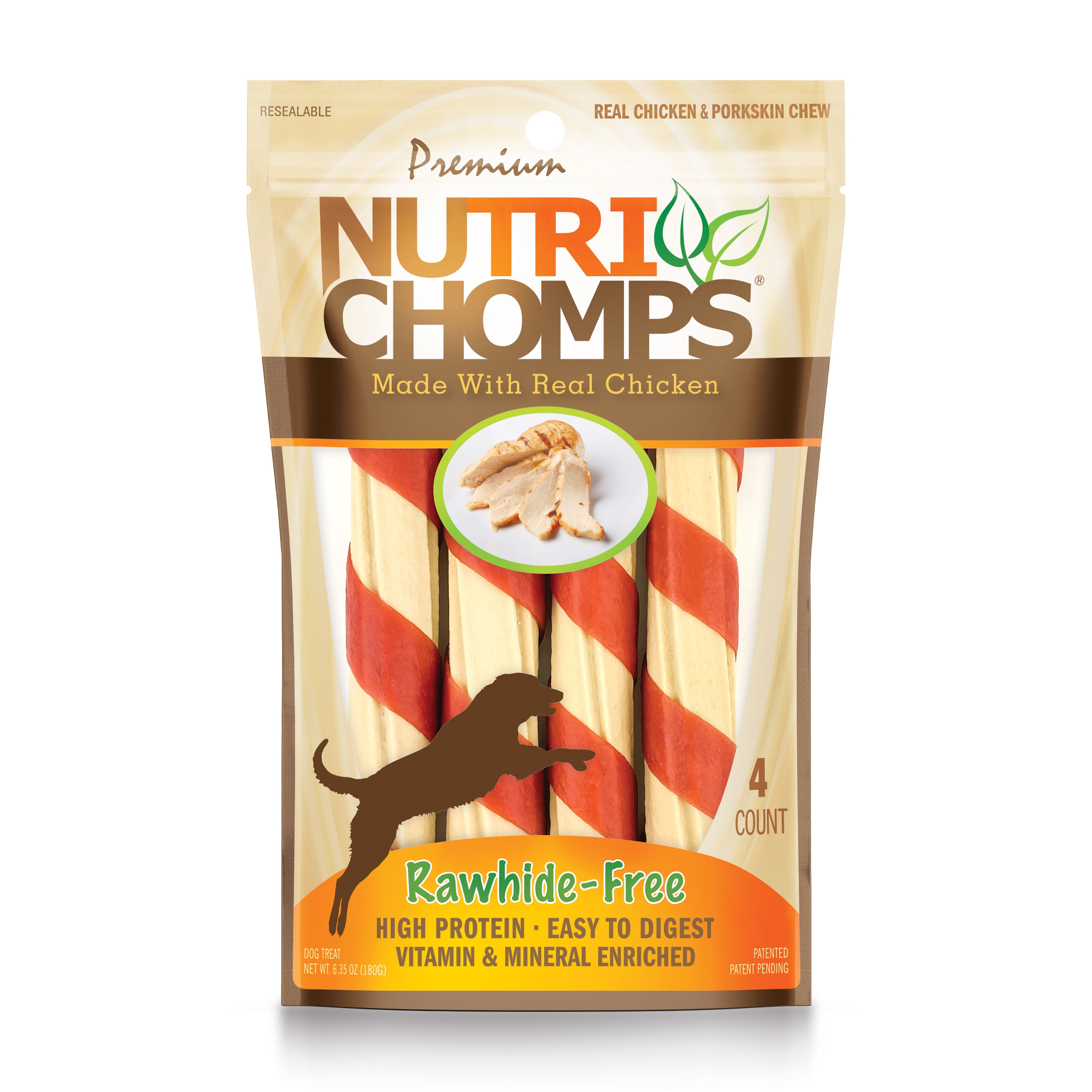 Premium Nutri Chomps 6" Rawhide-Free Twist with Chicken Wrap, 4 Count
