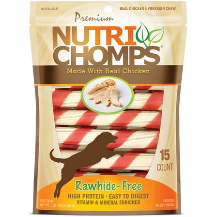 Nutri Chomps Premium Rawhide-Free Real Chicken Twists Dog Treats, 15 Count