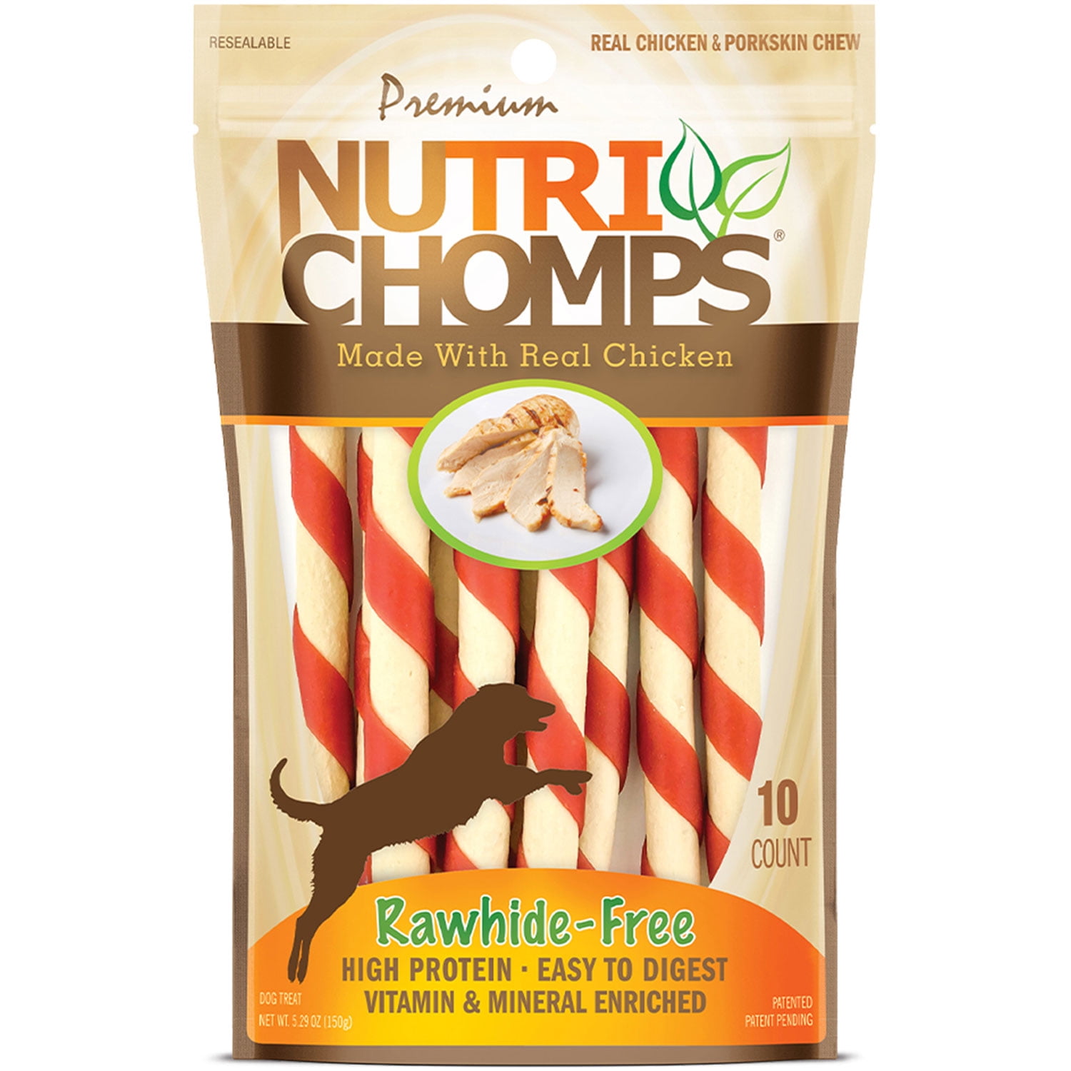 Premium Nutri Chomps Rawhide-Free Mini Twists, Chicken Flavor, 10 Count