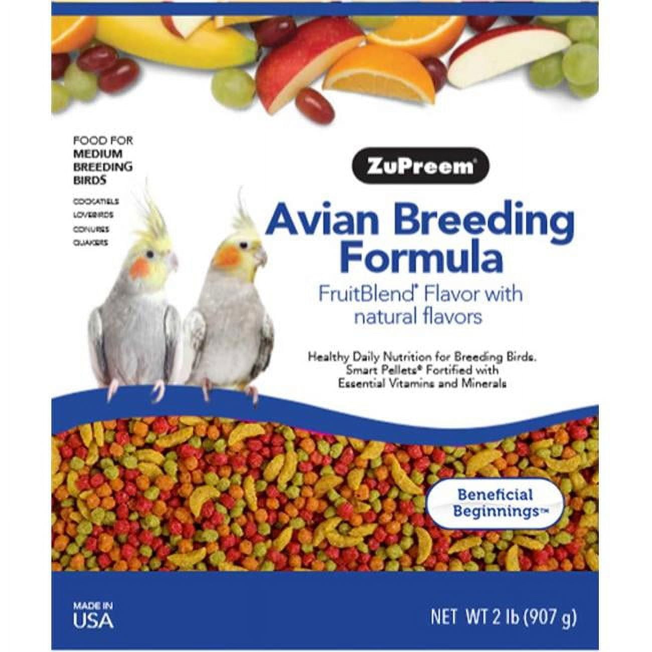 ZuPreem AvianBreeder FruitBlend Flavor Pelleted Bird Food for Cockatiels, 1 Each/2 lb