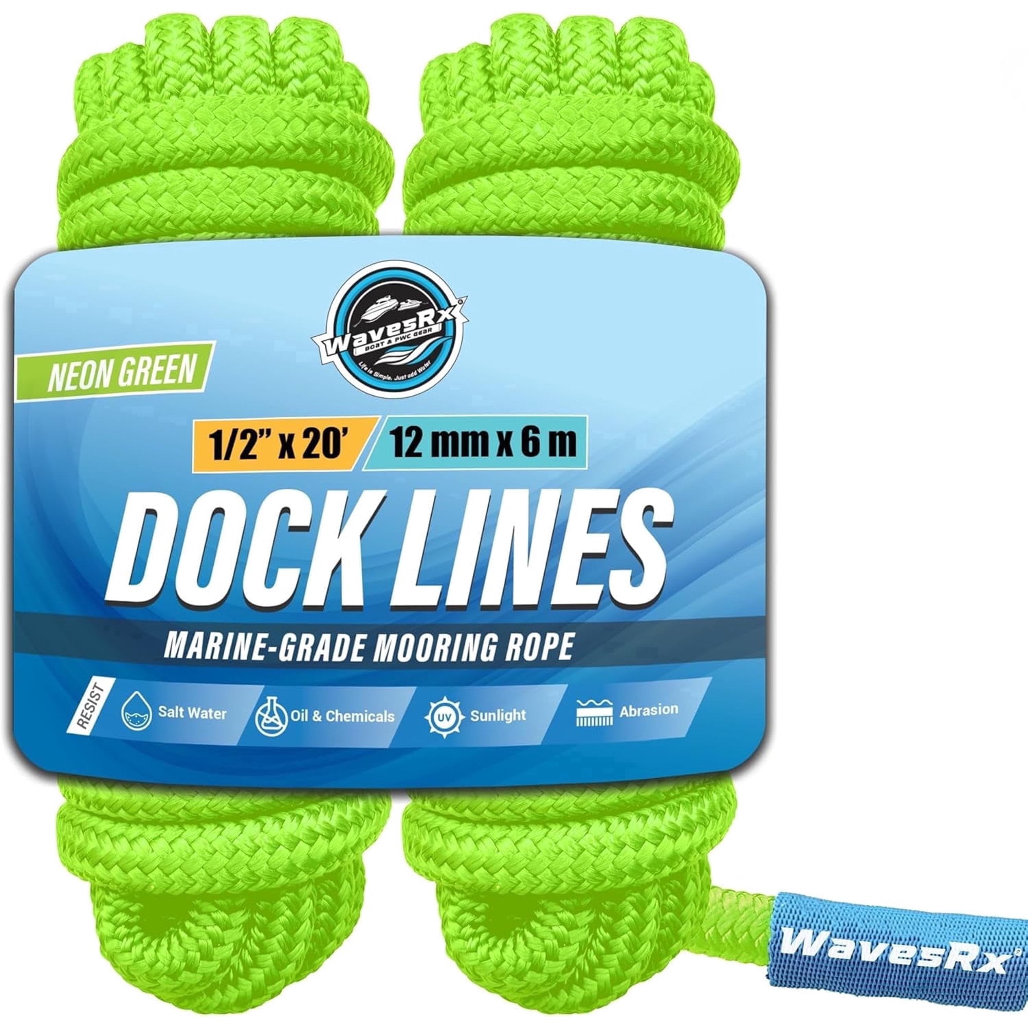 WavesRx 1/2” x 20’ (2PK) Premium Dock Lines for Boat & Pontoon | Double ...