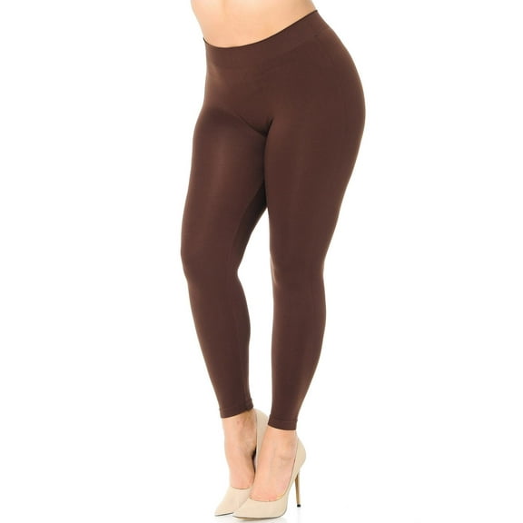 Premium Nylon Spandex Solid Basic Leggings - Plus Size - 1XL 2XL 3XL Brown One Size Plus