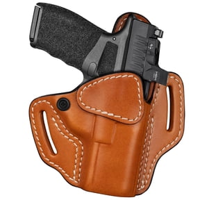 Premium OWB Pancake Leather Holster for Springfield Armory Hellcat, Hellcat Pro, OSP & RDP, Optics Ready, Outside Waistband Carry, Adjustable Retention, Brown Color