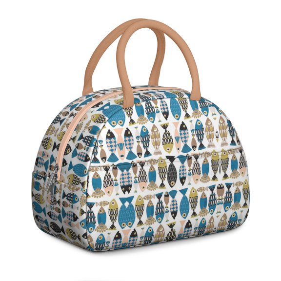 Premium Ocean Fish Lunch Box for Women: Insulated Reusable Bag, Leakproof High Capacity Cooler Tote with Pockets for Work, Office, Travel Adults