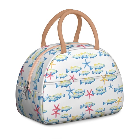 Premium Ocean Fish Lunch Box for Women: Insulated Reusable Bag, Leakproof High Capacity Cooler Tote with Pockets for Work, Office, Travel Adults