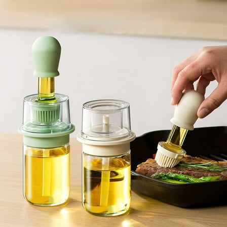 Premium Olive Oil Dispenser Bottle with Basting Brush, 180ml Glass Kitchen Oil Container with Non-Drip Spout & High Temp Brush for Healthy Cooking, Baking, Grilling(Beige),Ccwuwei