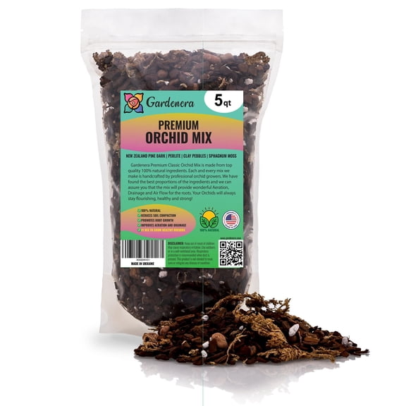 Premium Orchid Soil Mix by Gardenera Labs - Hand Mixed New Zealand Pinus Radiata 100% Natural Potting Soil Bark Mix - for Phalaenopsis Orchid - 5 Quart - Made in USA
