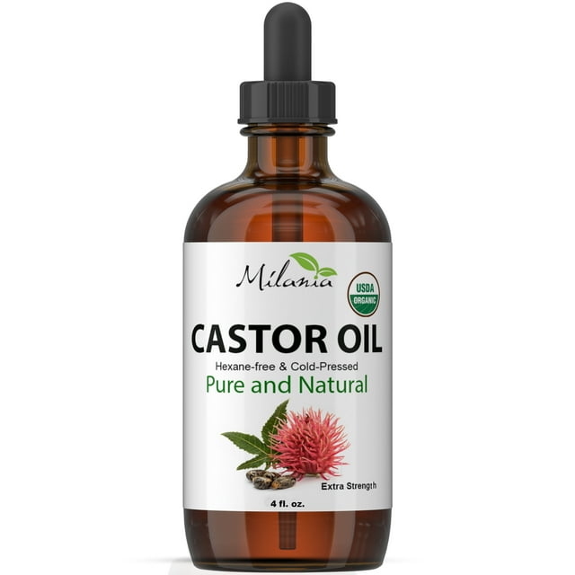 Milania Premium Organic Castor Oil 4 fl. oz. for Hair Growth, Skin Hydration, and Nail Care