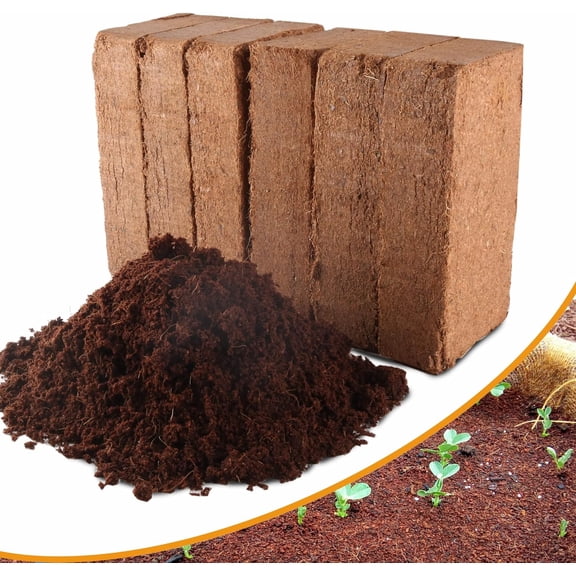 Premium Organic Coconut Coir Bricks - 6 Pack Coco Coir Bricks for Planting, Gardening, and Potting Soil Substrate. Low EC & pH Balanced 100% Organic Peat Moss Mix with Fiber from Coconut Husks