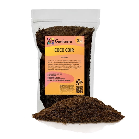 Premium Organic Coconut Coir Mix for Home Gardening - All Natural Soil Amendment - PH Balanced and Double Washed Coco Coir by Gardenera Labs (2 Quart Bag)