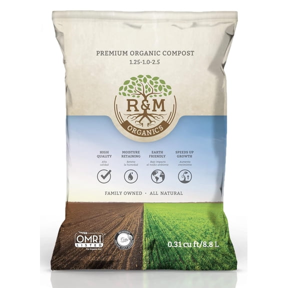 Premium Organic Compost; for Vegetables, Flowers, Plants, and Lawns - All Purpose Fertilizer - Moisture Retention - Low Odor - 10-Pound Bag