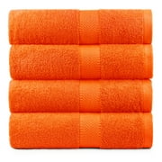 Premium Organic Cotton Bath Towels Plush Feather Touch Quick Dry Bath Sheet Eco Friendly Towel 100% Cotton Loop Terry, Orange, Set of 4