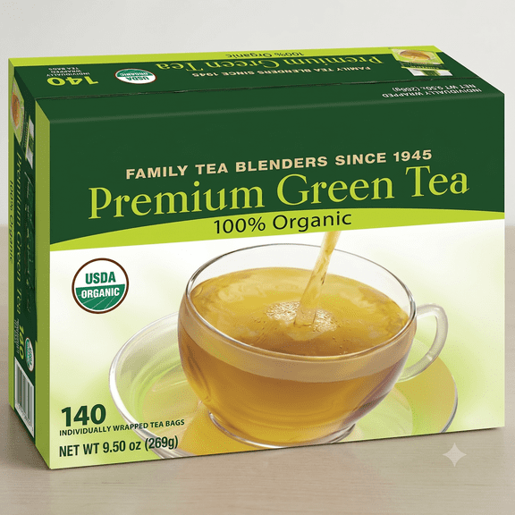 Premium Organic Green Tea value pack 140 ct. | Individually Wrapped Single Serve Tea Bags | Authentic Natural Hot & Iced Beverage