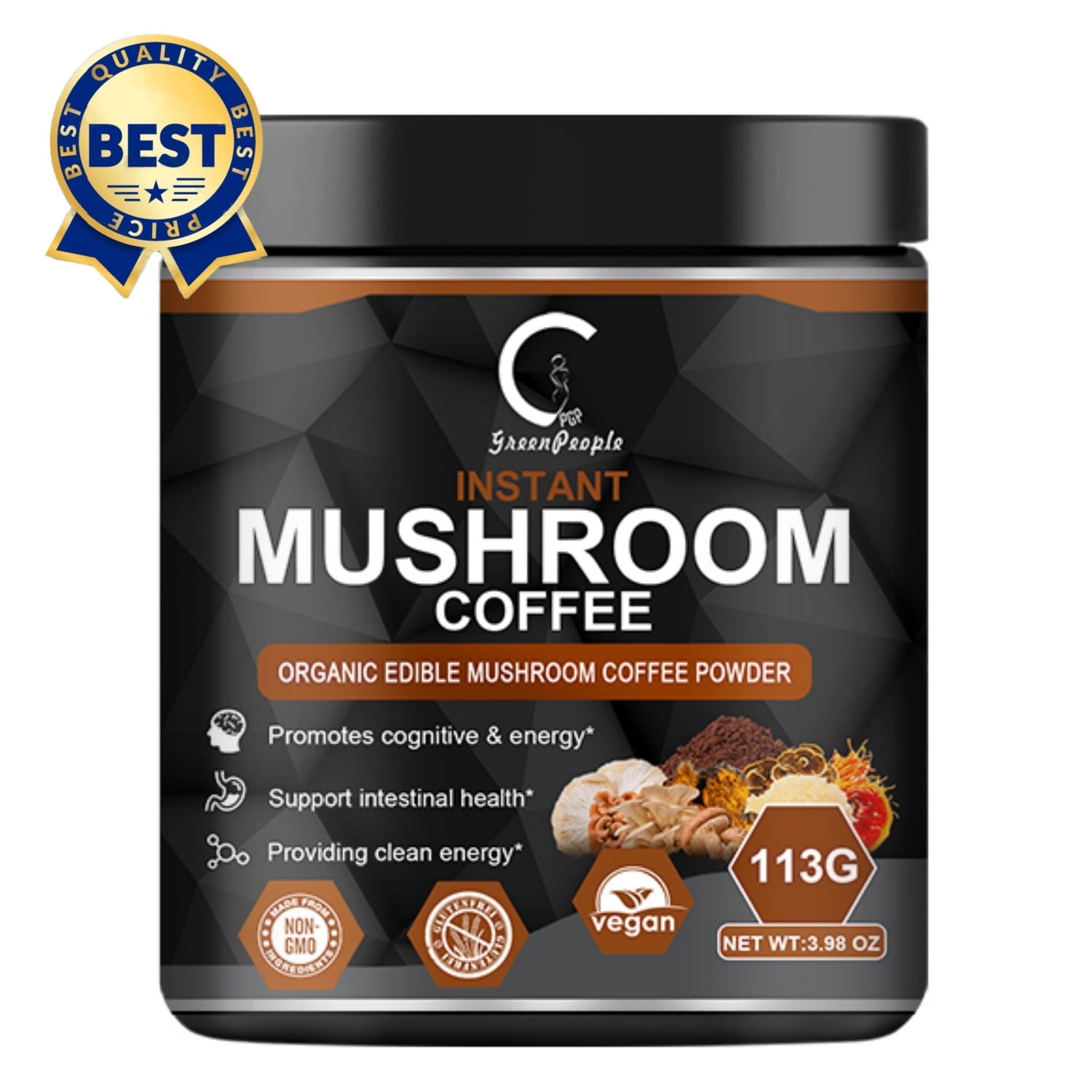 Organic Mushroom Coffee Powder with 7 Superfoods - Instant Mix, 113g (3.98oz)