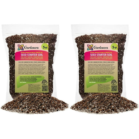 Premium Organic Seed Starter Soil - 10 Quart - All-Purpose Organic Potting Soil for Happy Seedlings and Plants by Gardenera (2 Bags of 5 Quart)