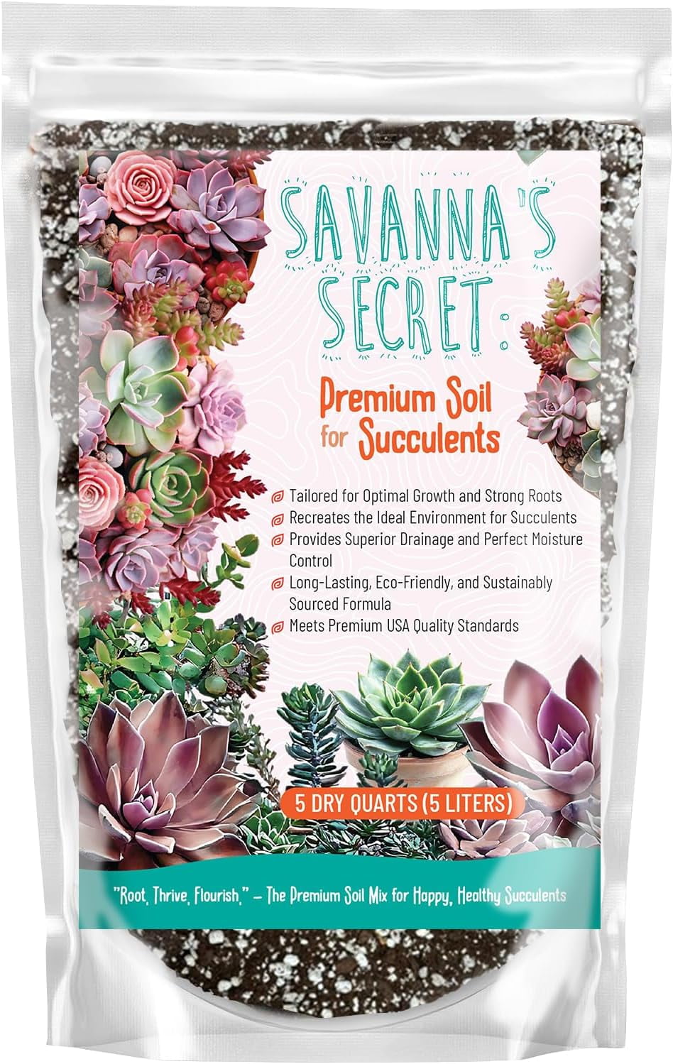 Premium Organic Succulent Potting Mix – Well-Draining Indoor Plant Soil – Safe, Eco-Friendly, UV-Treated – Perfect for Succulents, Aloe, and Cacti – Handcrafted in The (5 Quarts)