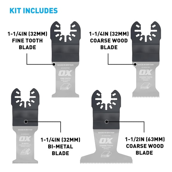 Premium Oscillating Tool Blades 4 Pack – Multitool Blades Kit for Wood, Plastic, Drywall - Two Coarse, One Fine, One Bi-Metal Blades – Universal Fit Oscillating Saw Blades Fit Most Oscillating Saws