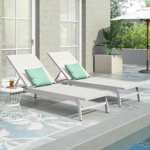 Premium Outdoor Chaise Lounge Set with Weather-Resistant Mesh and Aluminum Frame for Patio Poolside Relaxation Comfortable Reclining Chairs