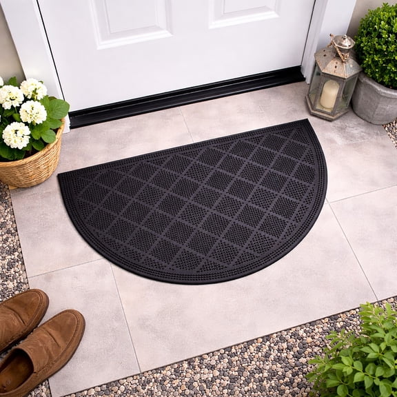 Evideco Outdoor Mat Check Earthy Black Rubber Indoor Doormat, 24 L x 16 W x 1/4 H, Water-Resistant