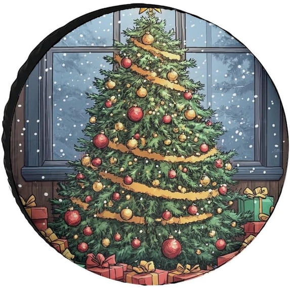 Premium Oxford Cloth Tire Cover - Christmas Scene Universal Fit Spare Wheel Protector for SUV, Truck, RV - Weather-Resistant, Dustproof, and UV Protection - Easy Installation - Ideal for Outdoor Use