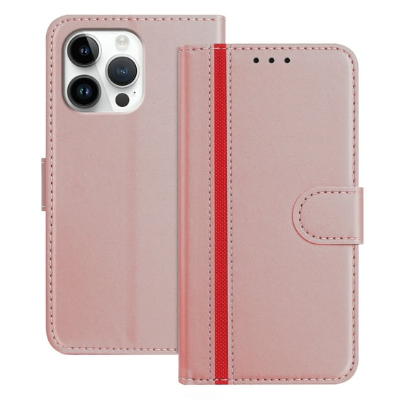 Premium PU Leather Case Compatible for iPhone 13 Pro, PU Leather Wallet Flip Folio Case with Kickstand Card Slots Magnetic Closure for iPhone 13 Pro Full Body Protective Cover, Rosegold