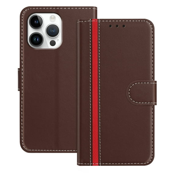 Premium PU Leather Case Compatible for iPhone 13 Pro, PU Leather Wallet Flip Folio Case with Kickstand Card Slots Magnetic Closure for iPhone 13 Pro Full Body Protective Cover, Brown