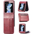 thumbnail image 1 of Premium PU Leather Case for Samsung Galaxy Z Flip 5 5G,Women Men Wallet Case with Credit Card Holder Folding Case Shockproof Hard PC Protective Phone Case Cover,Red, 1 of 15