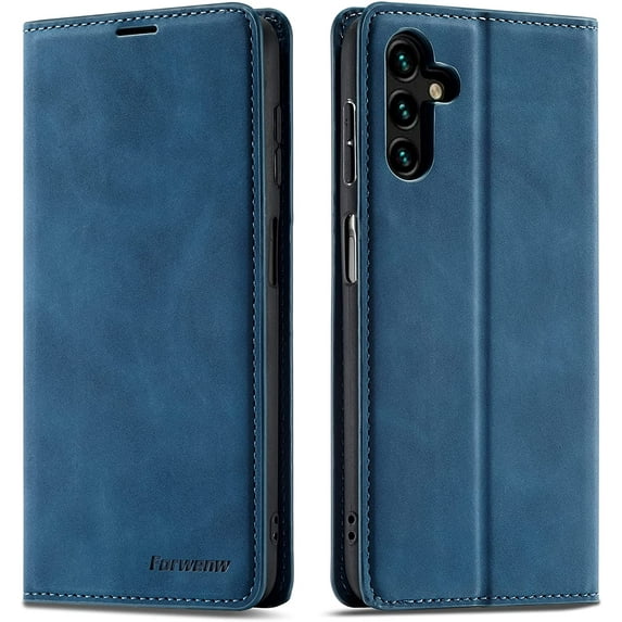 Premium PU Leather Flip Folio Case for Samsung Galaxy A14 5G, Magnetic Closure Protective Case Kickstand Card Cash Slot Shockproof Durable Wallet Cover Soft TPU Inner Phone Case - Blue