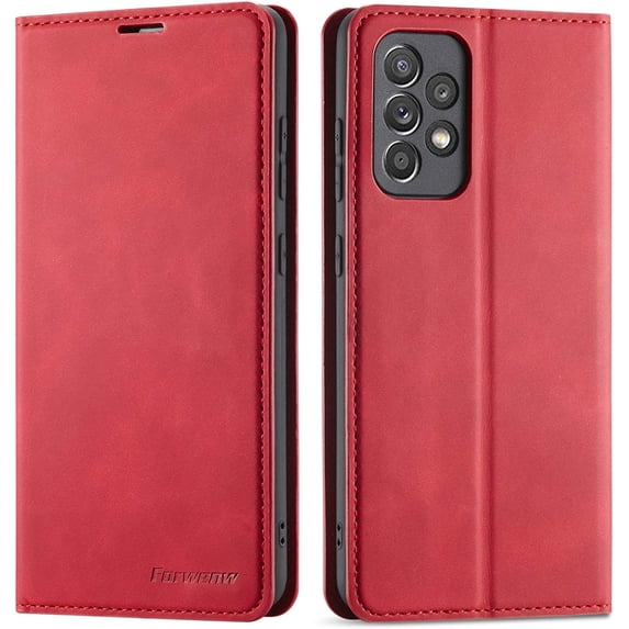 Premium PU Leather Flip Folio Case for Samsung Galaxy A52 / A52S 5G, Protective Case with Kickstand Card Slot Magnetic Closure Shockproof Wallet Cover - Red