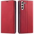 thumbnail image 1 of Premium PU Leather Flip Folio Case for Samsung Galaxy S22 Utra 5G, Protective Case with Kickstand Card Slot Magnetic Closure Shockproof Full Protection Wallet Cover - Red, 1 of 16